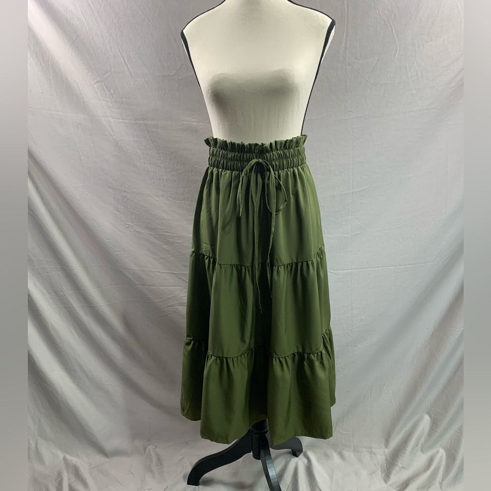 Army Green Boho Tiered Ruched Skirt - Picture 10 of 10